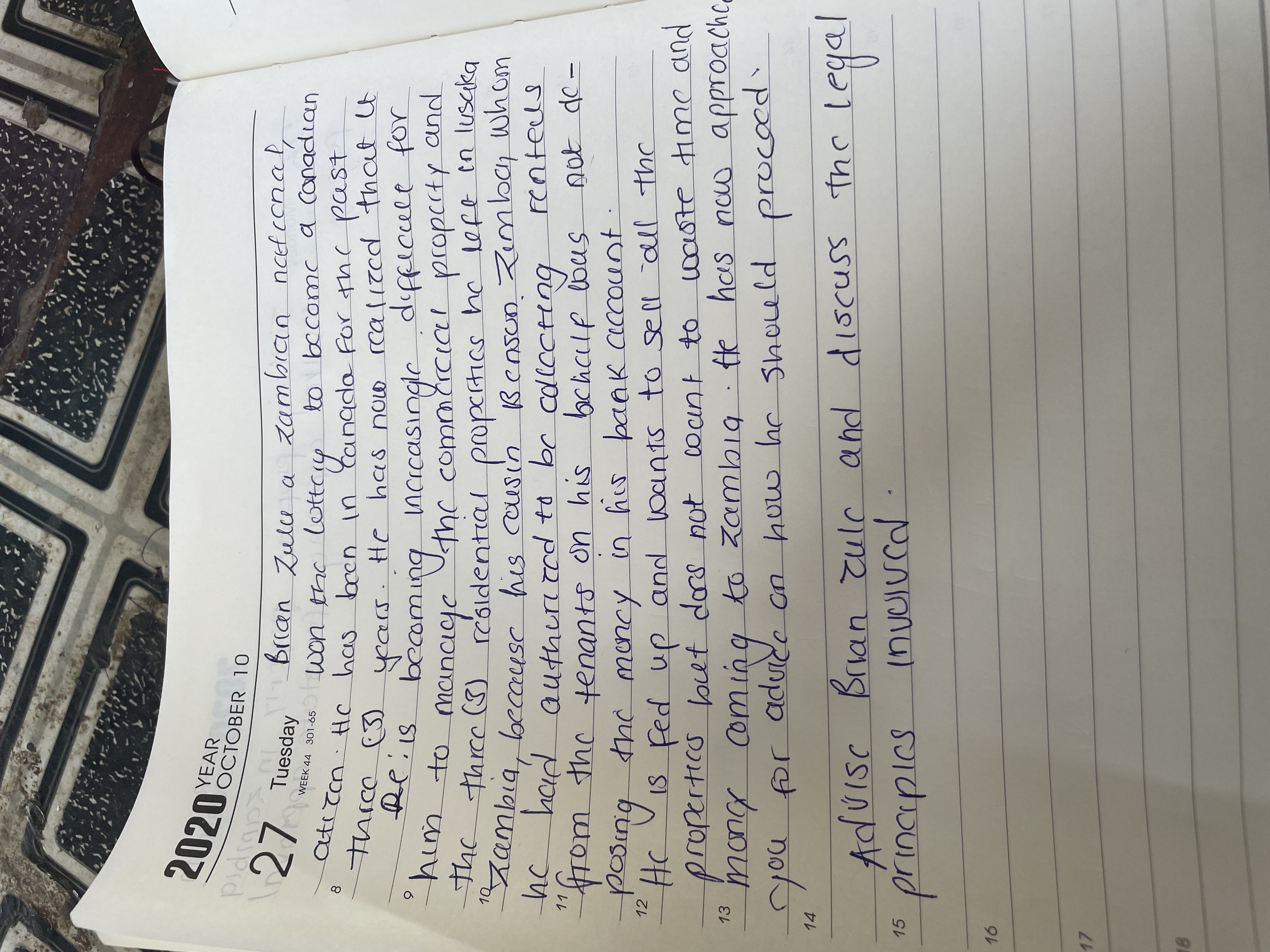 2020 YEAR OCTOBER 10 27 Tuesday Brian Zulle a