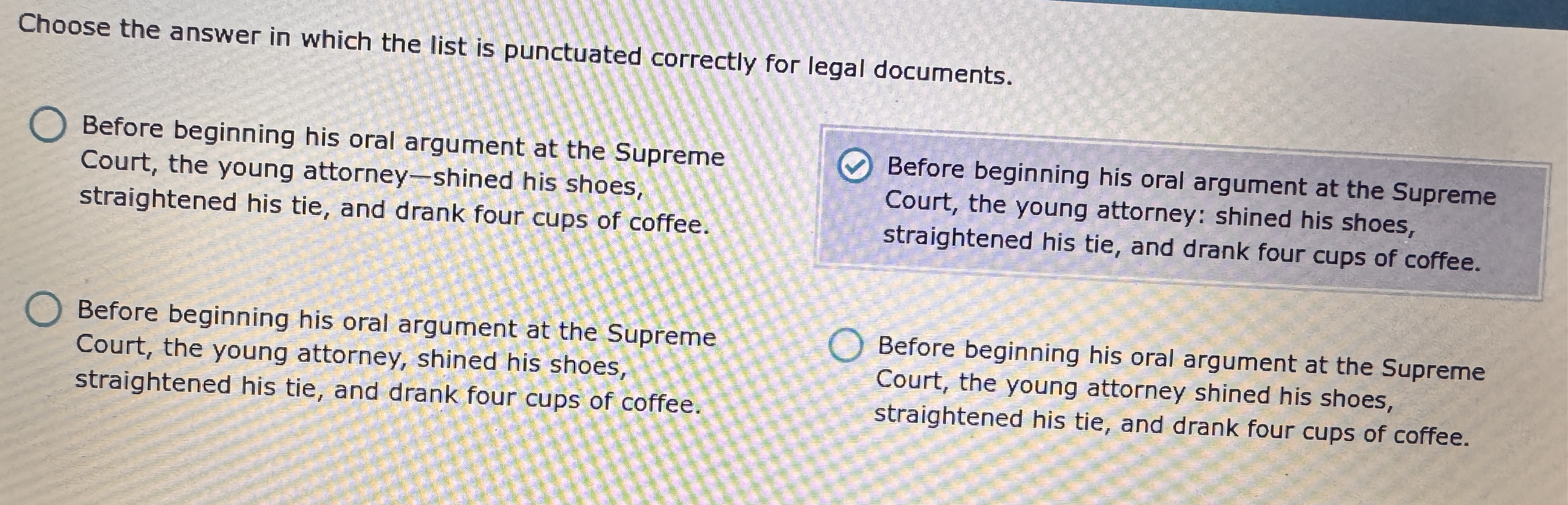 Choose the answer in which the list is punctuated