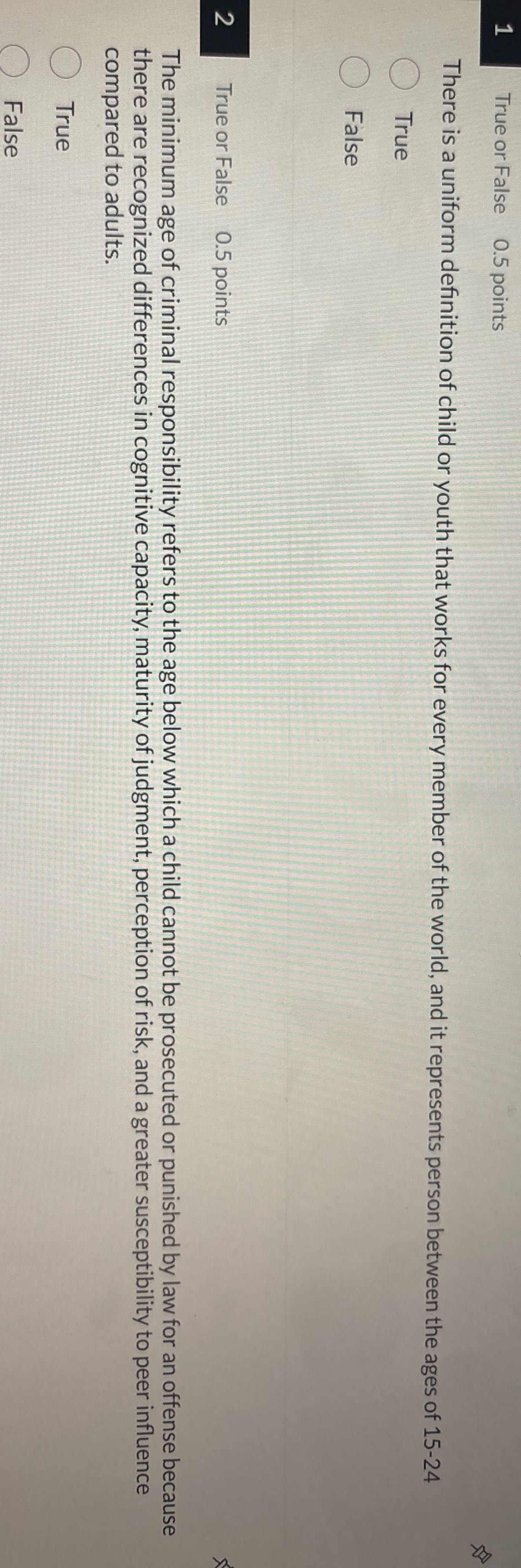 Pick the correct US-CJ answer True or False 0.5