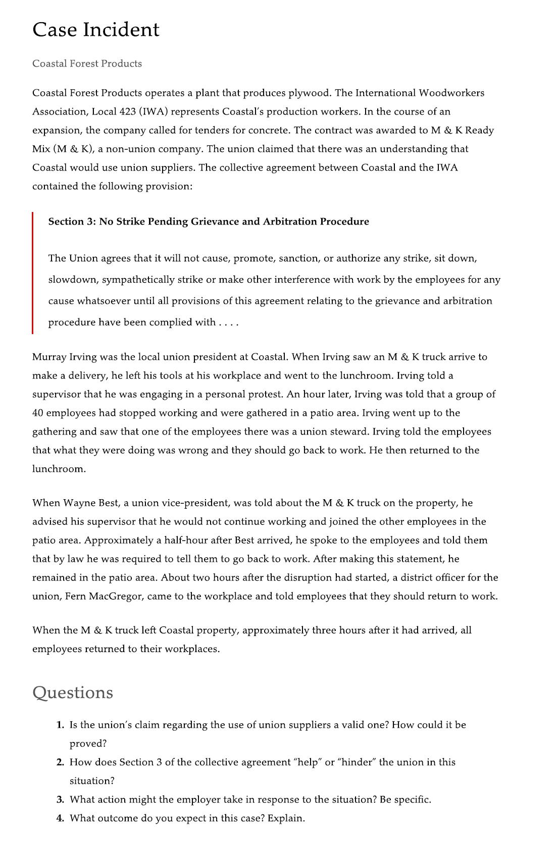 Case Incident Coastal Forest Products Coastal