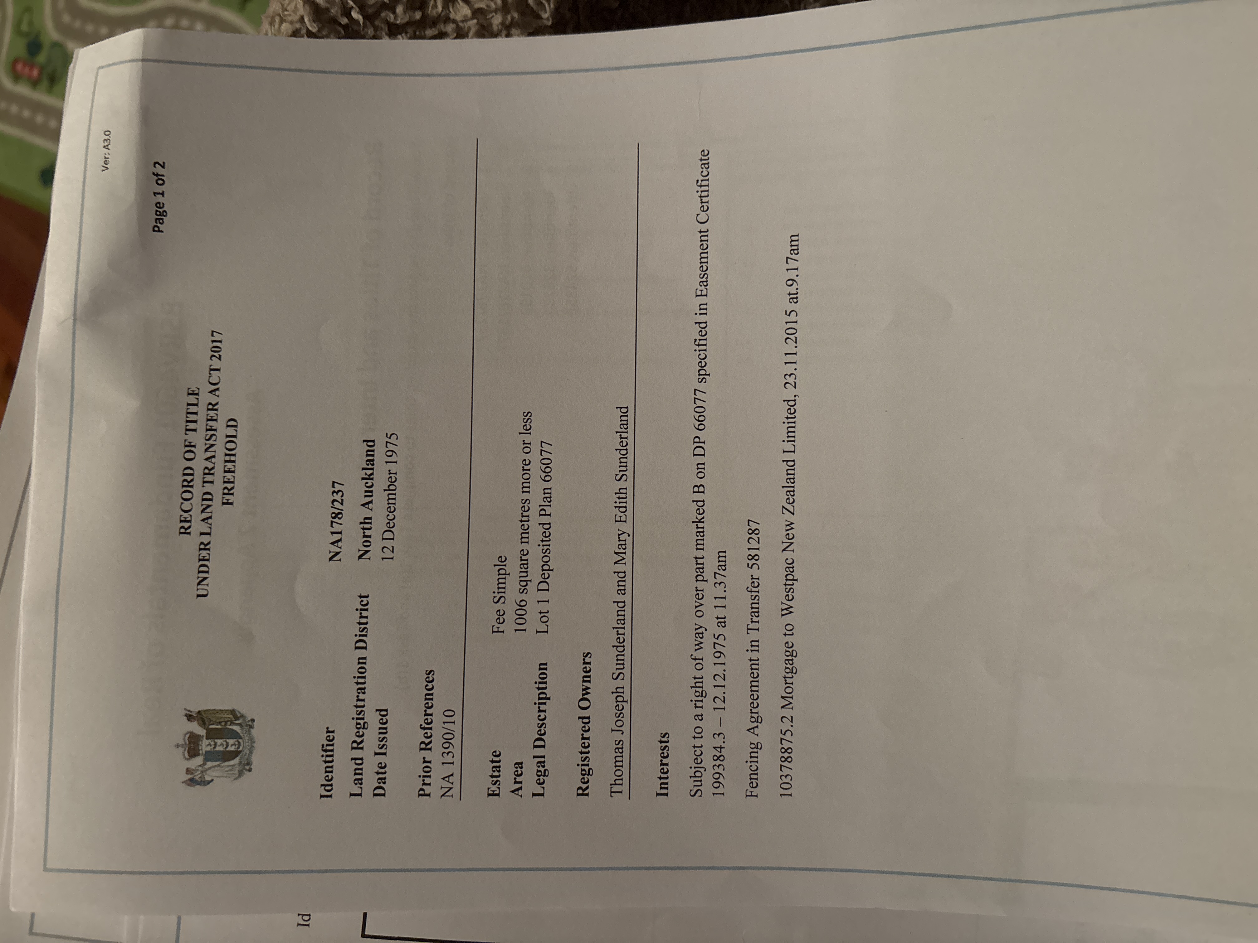 Identify the legal description, including any