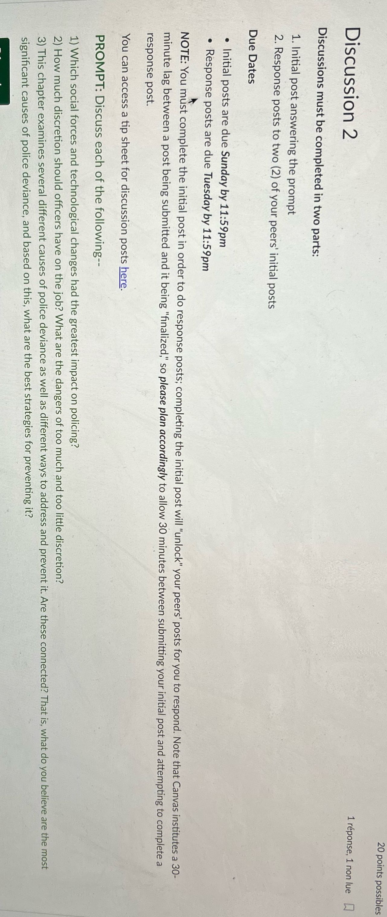 Criminal justice 20 points possibles Discussion 2