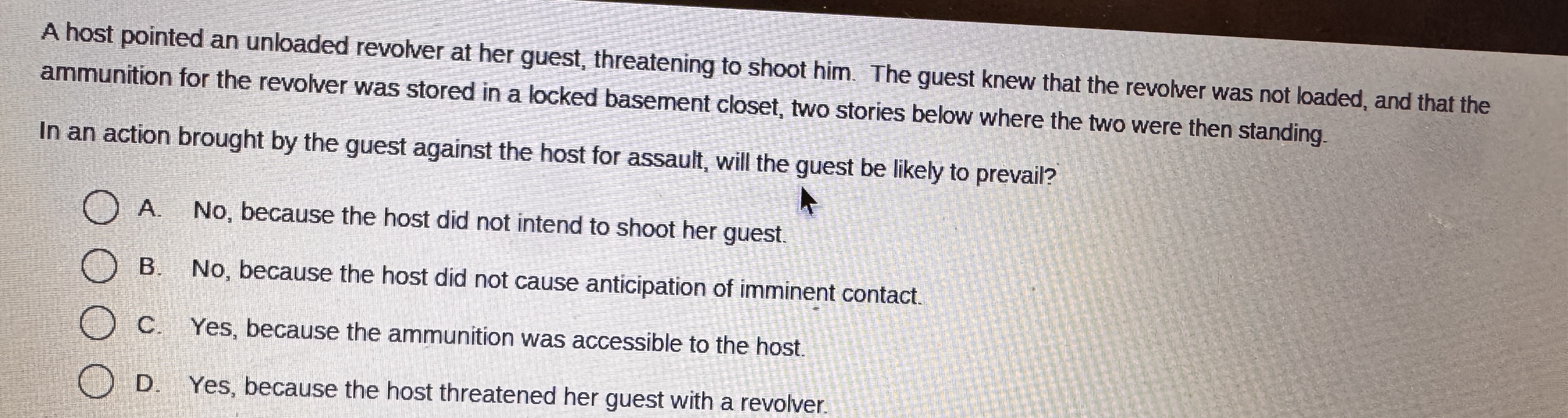 A host pointed an unloaded revolver at her guest,