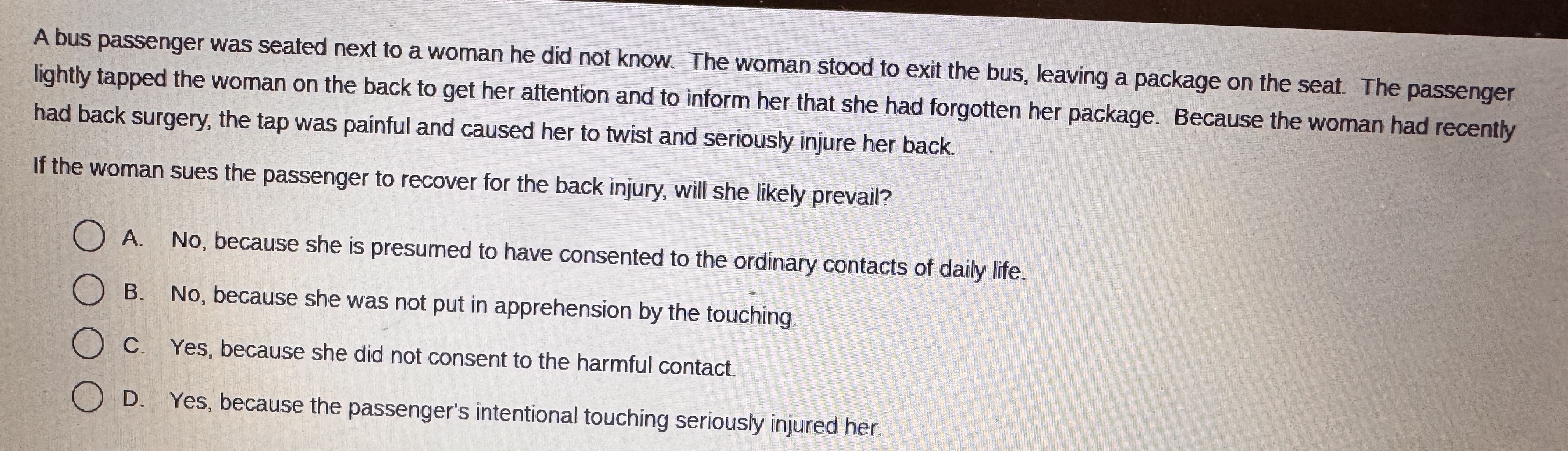 A bus passenger was seated next to a woman he did