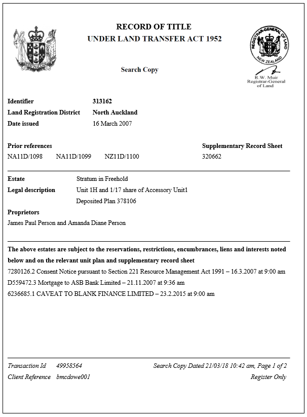 Identify the type of title shown on this