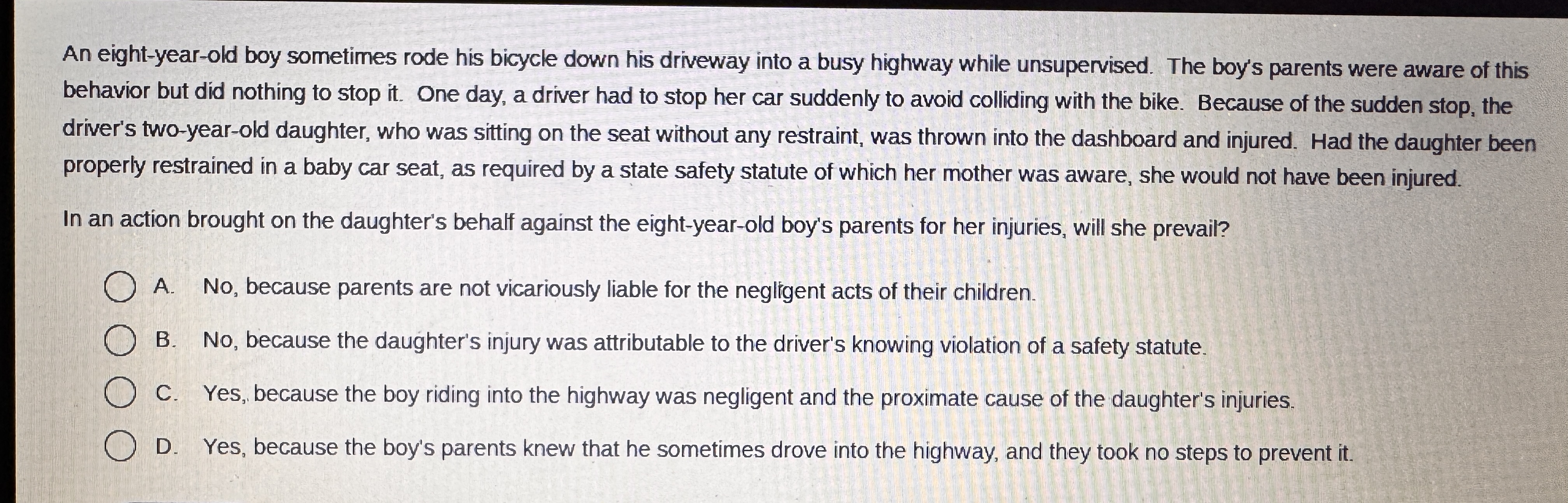 An eight-year-old boy sometimes rode his bicycle