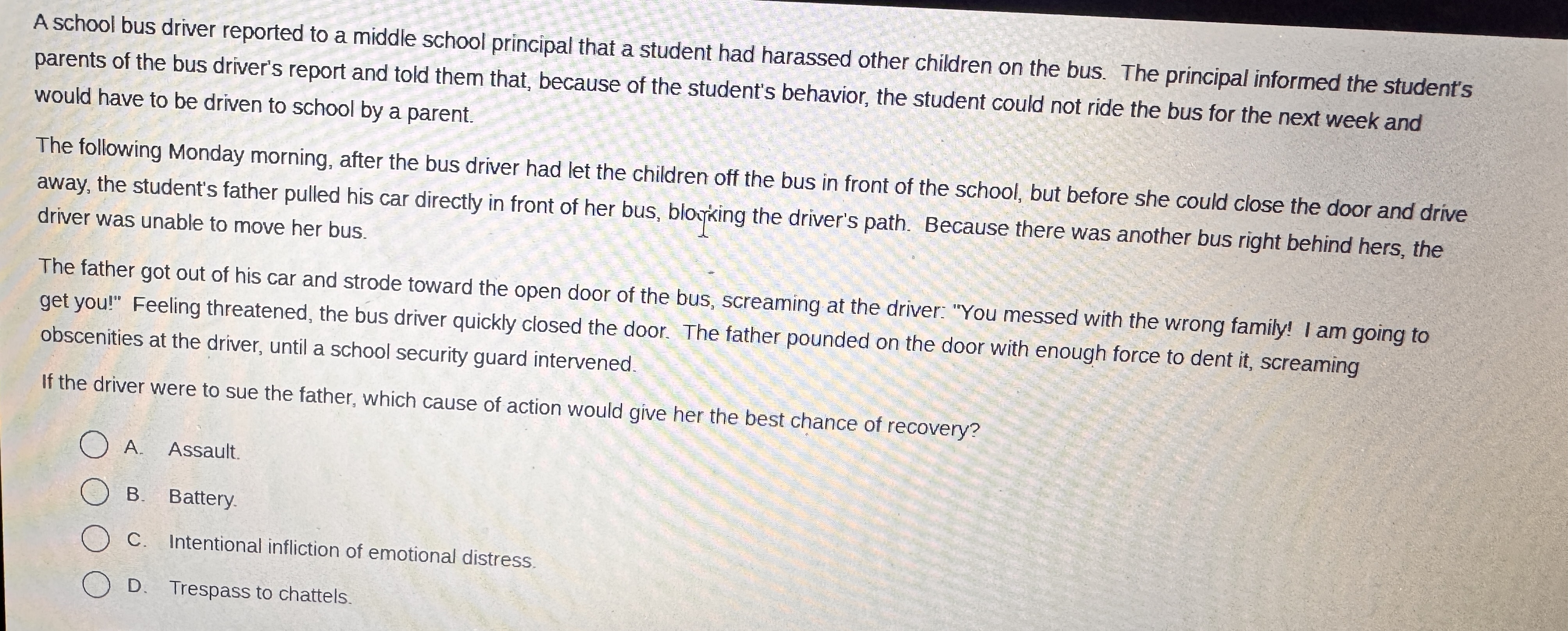 A school bus driver reported to a middle school