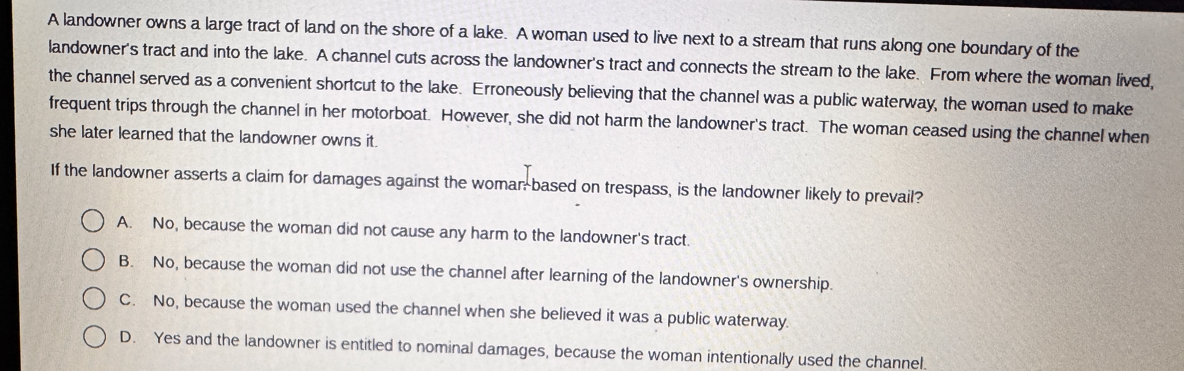 A landowner owns a large tract of land on the