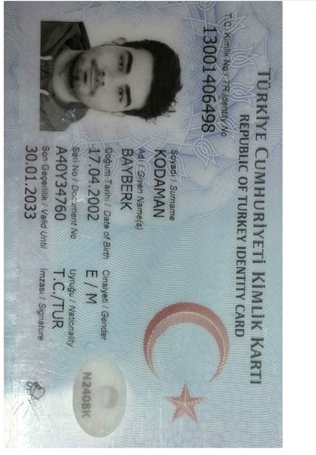 TURKIYE CUMHURIYETi KIMLIK KARTI REPUBLIC OF