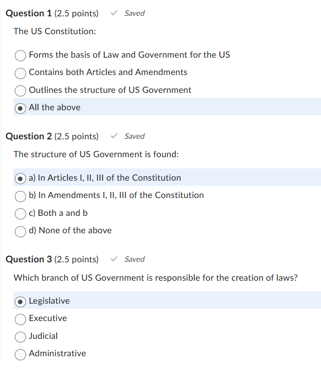 Question 1 (2.5 points) Saved The US