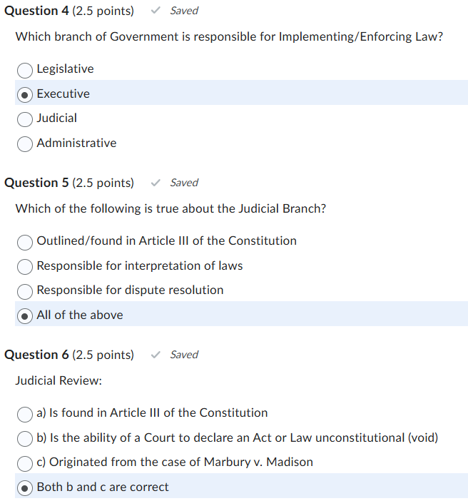 Question 1 (2.5 points) Saved The US