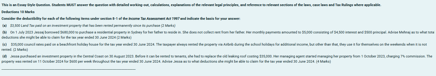 This is an Essay Style Question. Students MUST