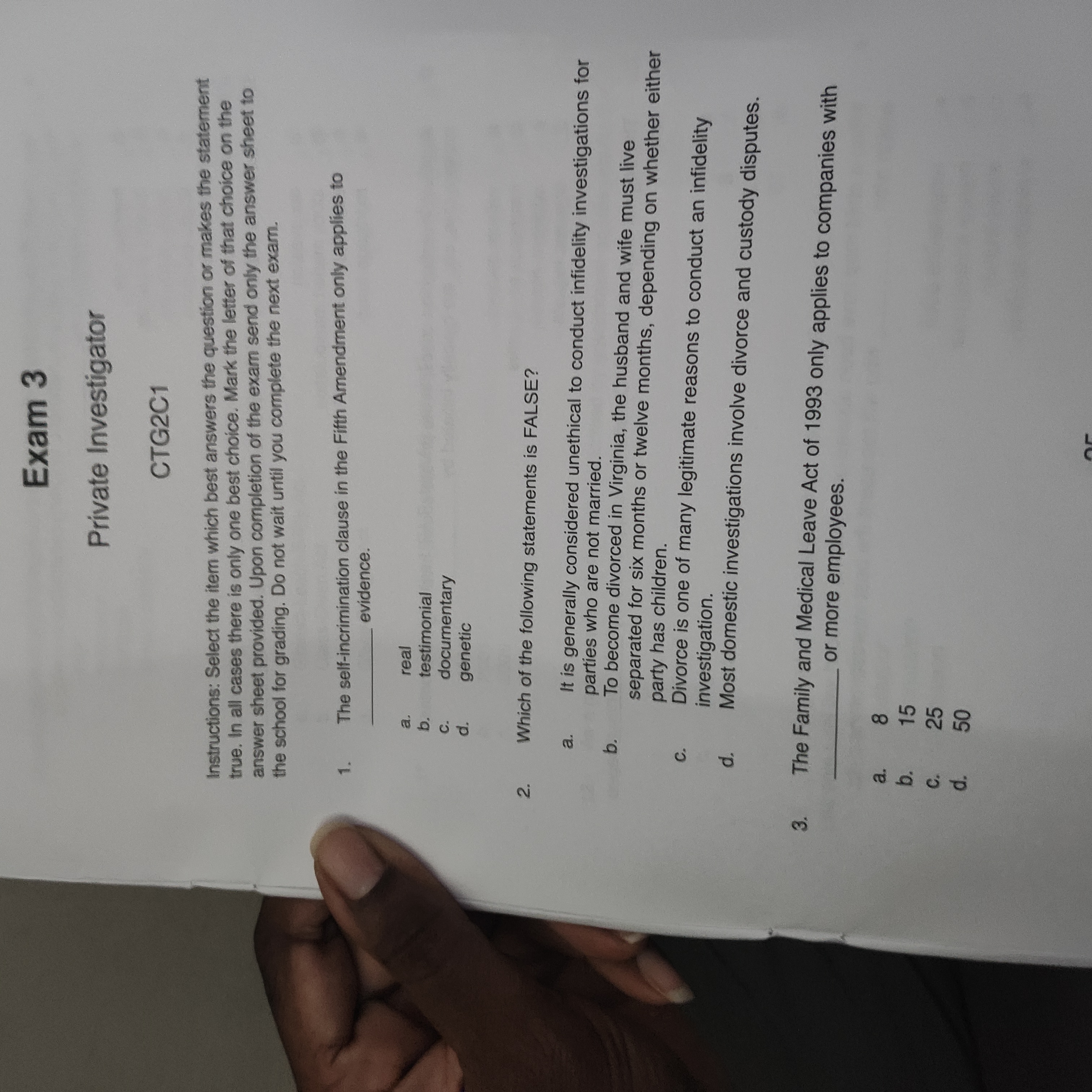 Exam 3 Private Investigator CTG2C1 Instructions: