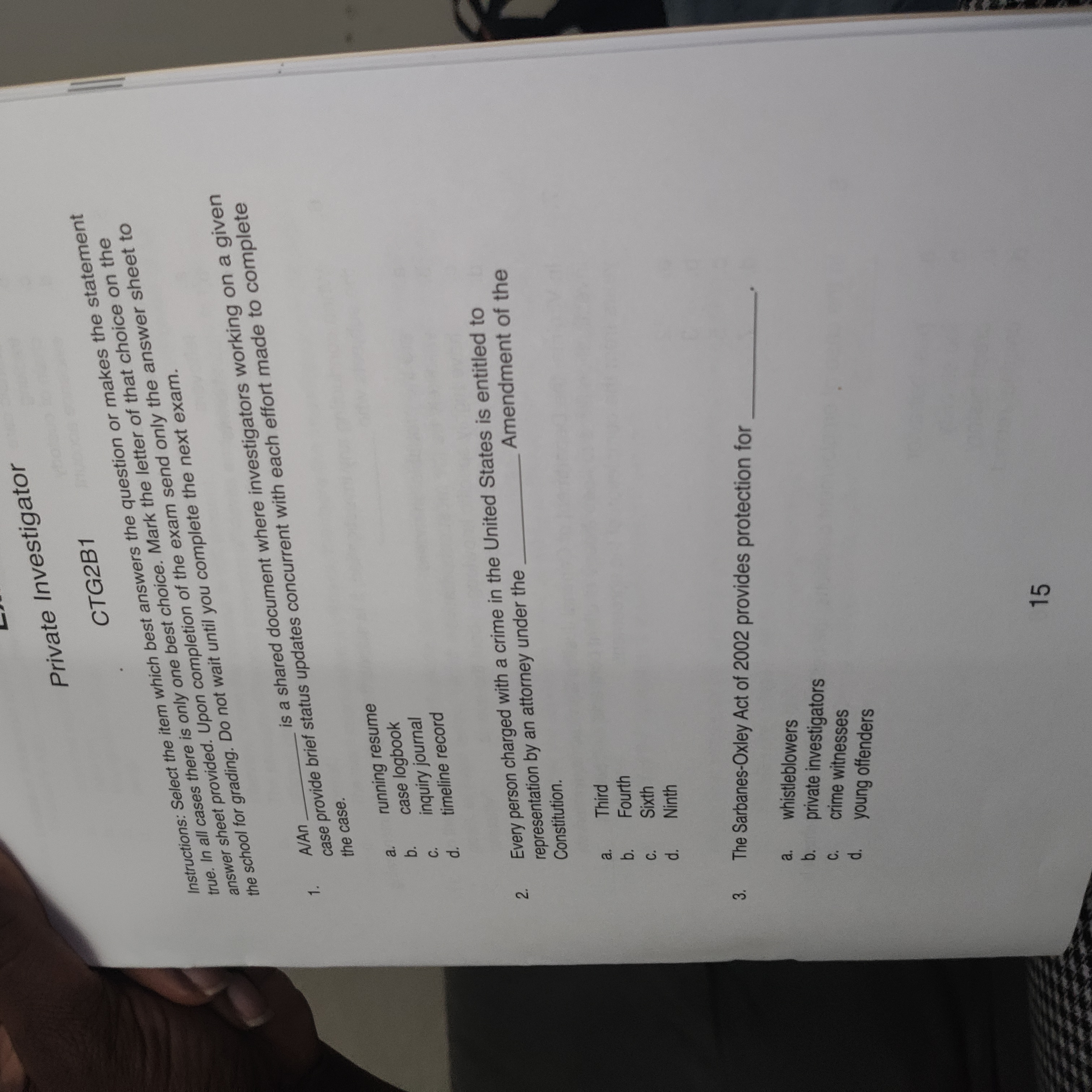 Private Investigator CTG2B1 Instructions: Select