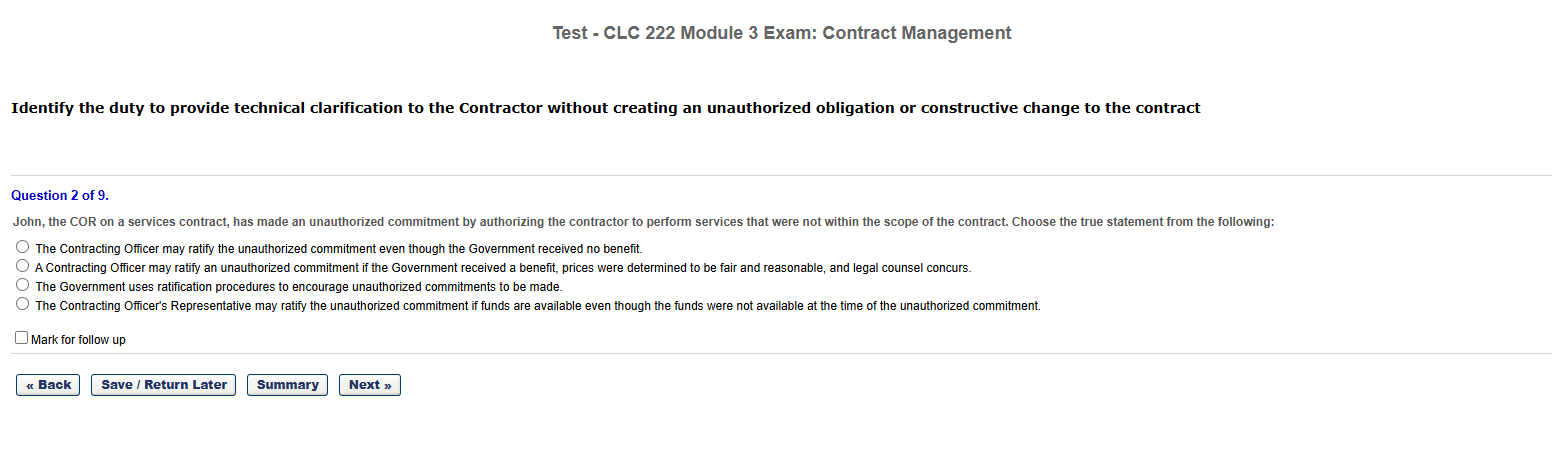 Test - CLC 222 Module 3 Exam: Contract Management