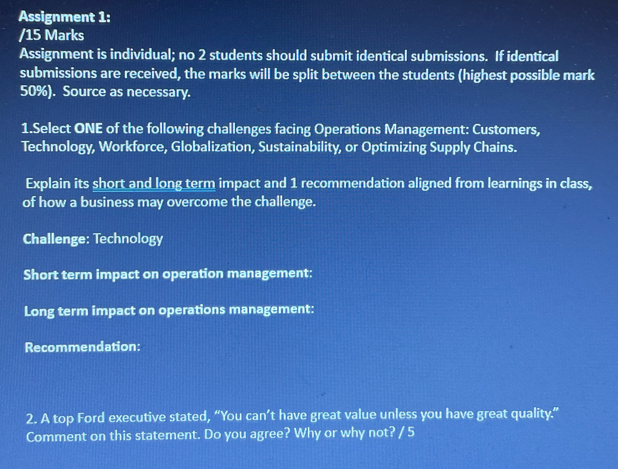 For number one question, I chose "Technology" as