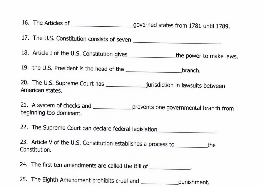 I need help filling in the blanks on these