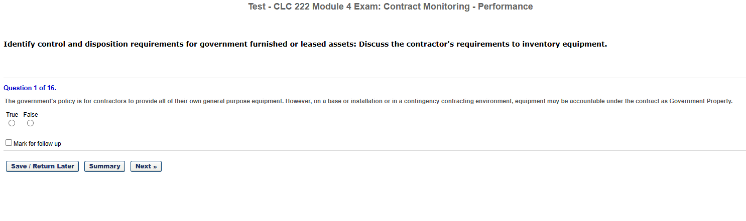 Test - CLC 222 Module 4 Exam: Contract Monitoring