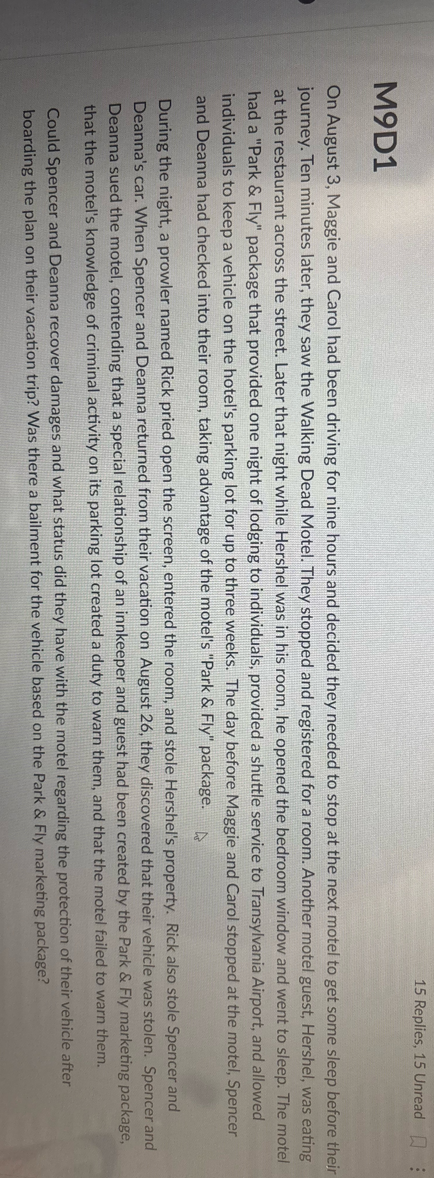 15 Replies, 15 Unread .. . M9D1 On August 3,