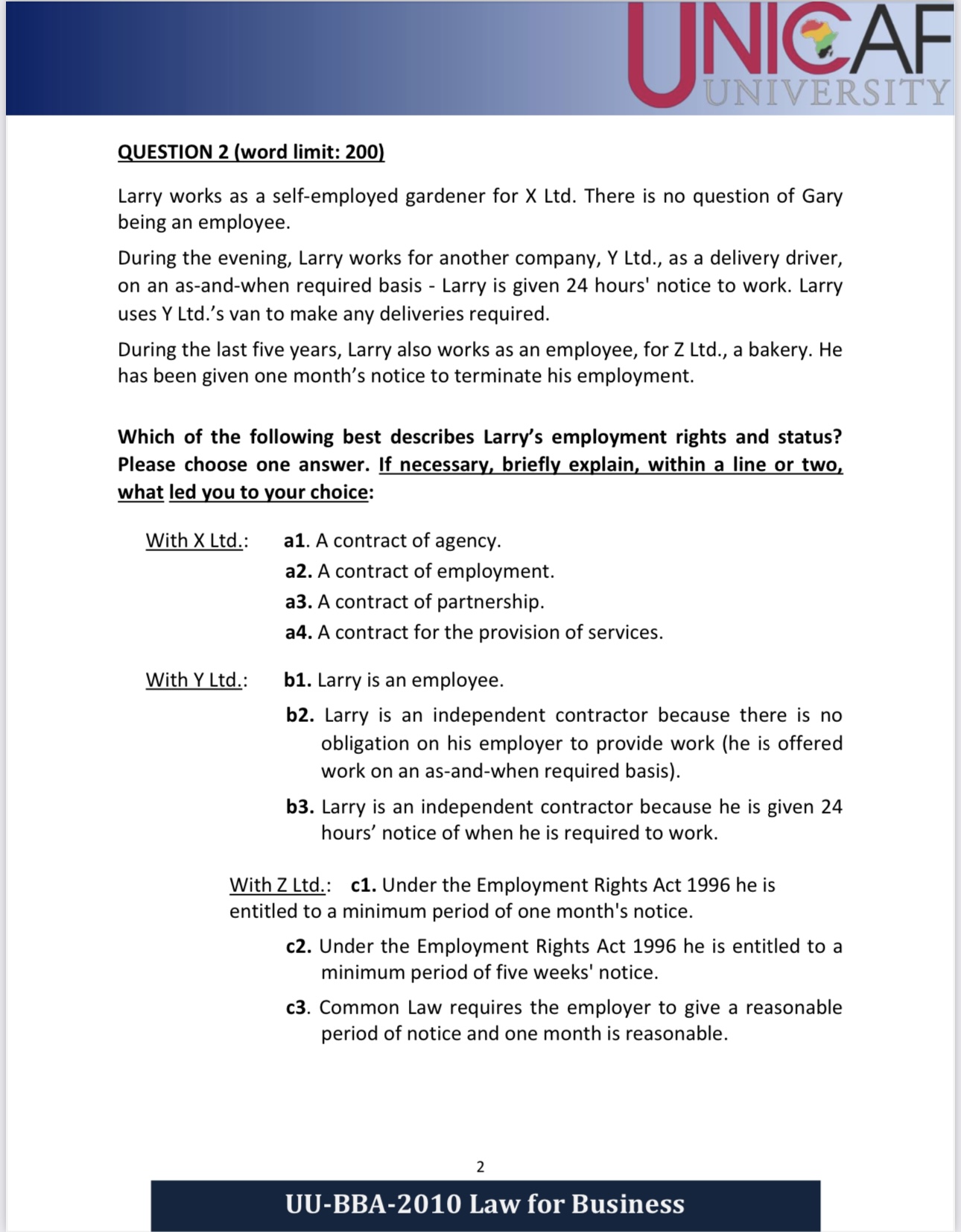 NIGAF UNIVERSITY SUMMATIVE ASSESSMENT No.2 Please