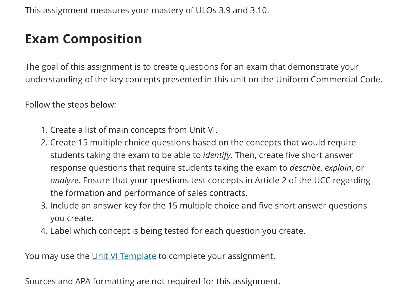 This assignment measures your mastery of ULOs 3.9