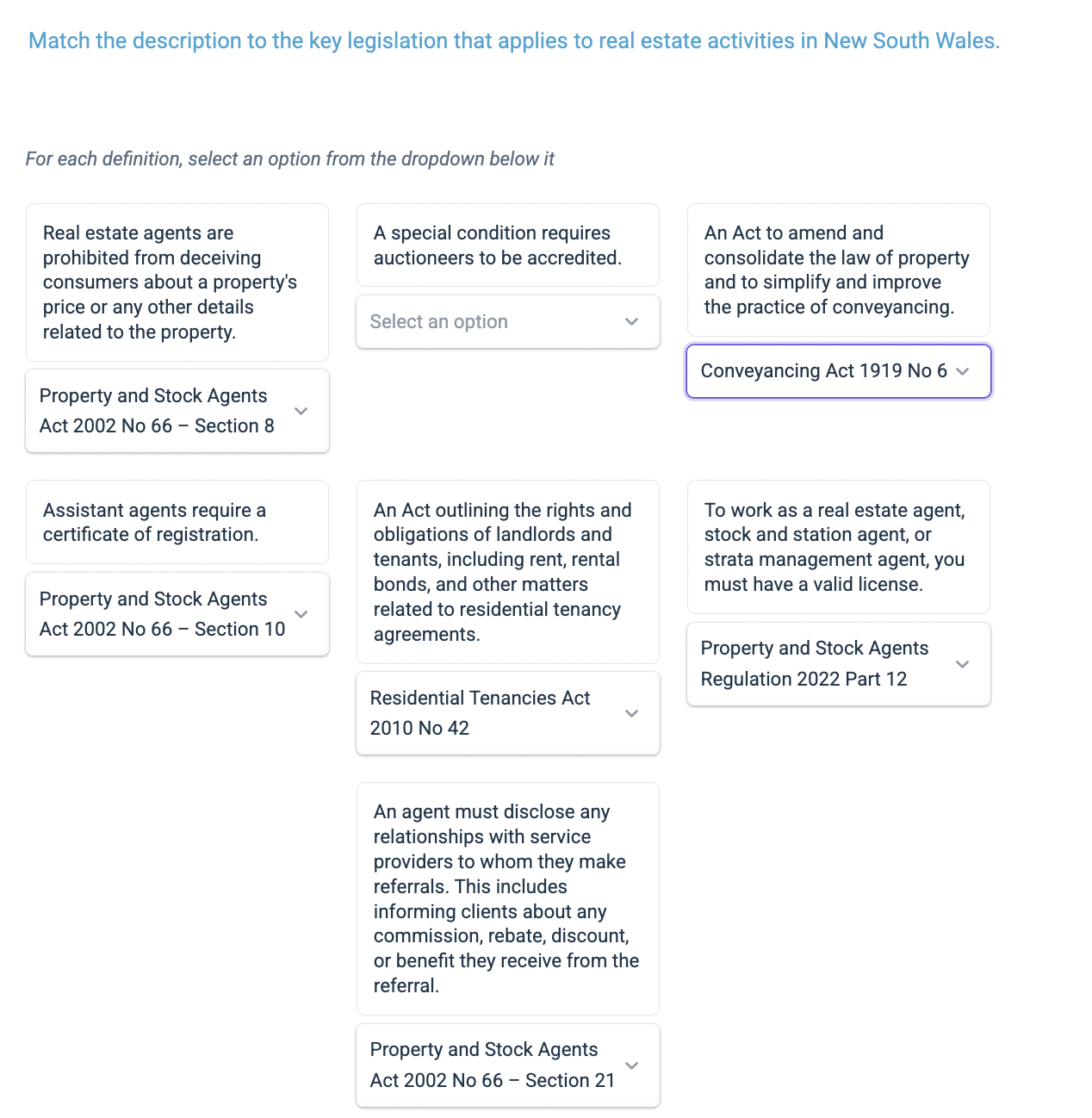 WHICH OPTION IS AUSTRALIAN CONSUMER LAW? Match