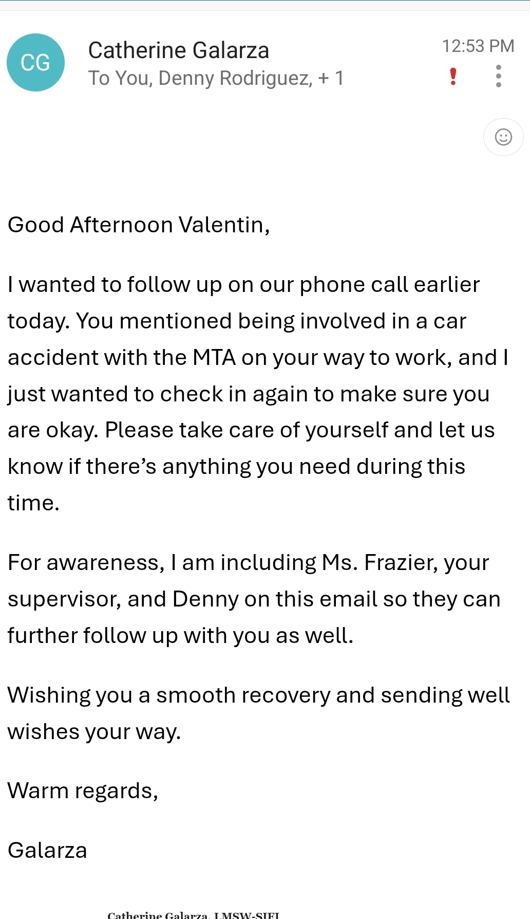 Creare an email response based on this email and