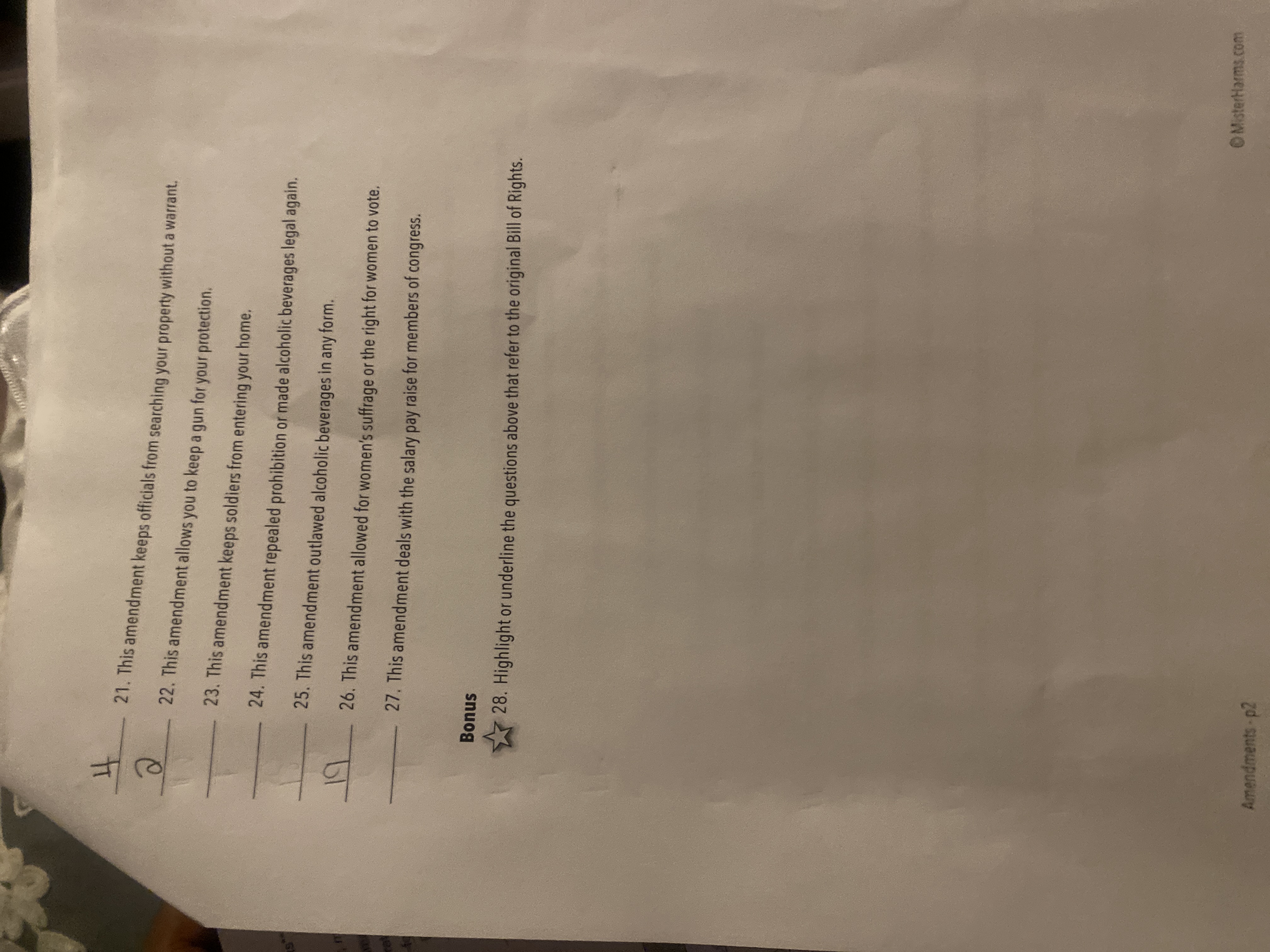 21. This amendment keeps officials from searching