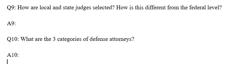 these two questions for criminal justice Q9: How