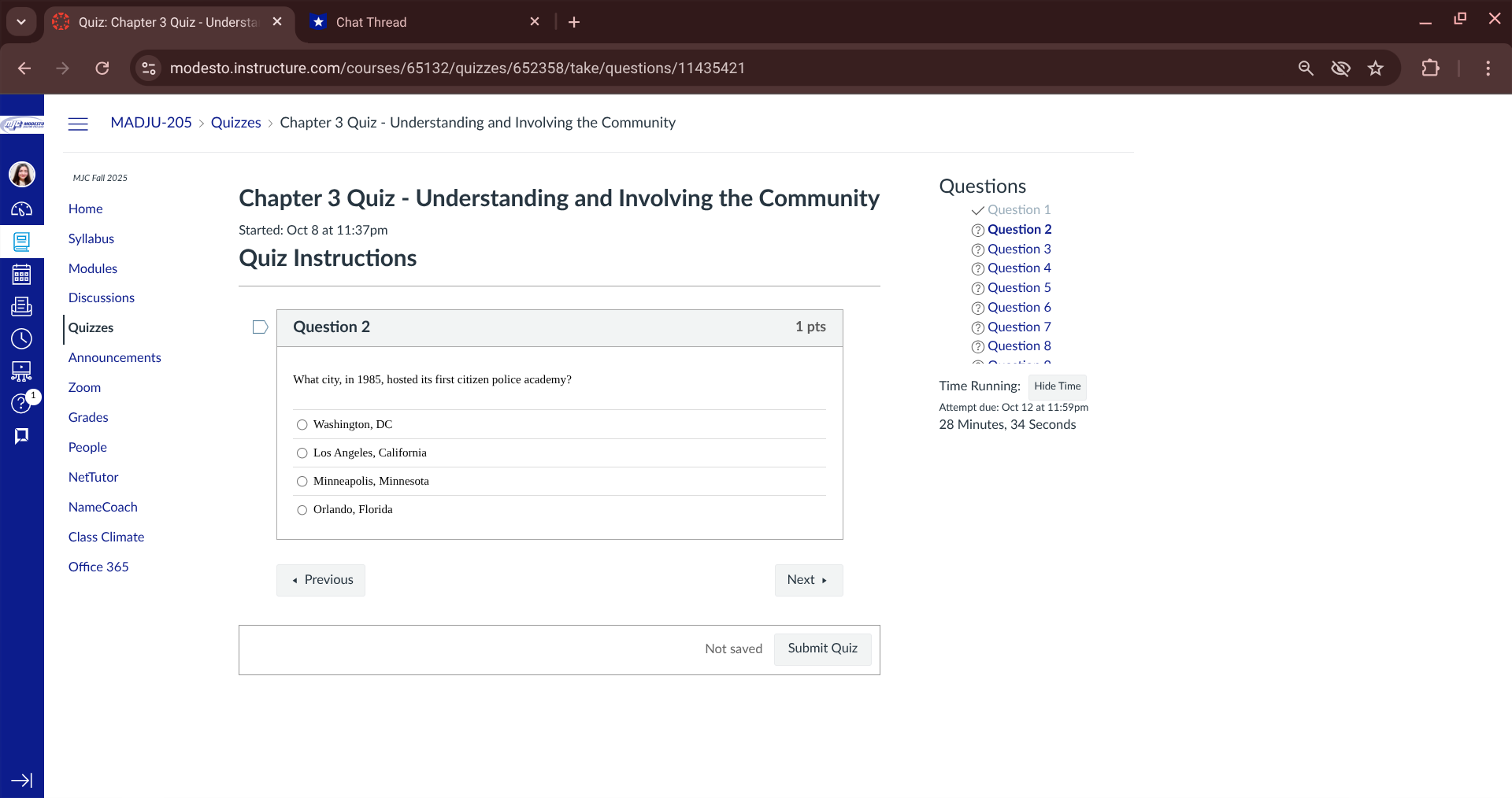for ADJU 205 criminal justice class Quiz: Chapter
