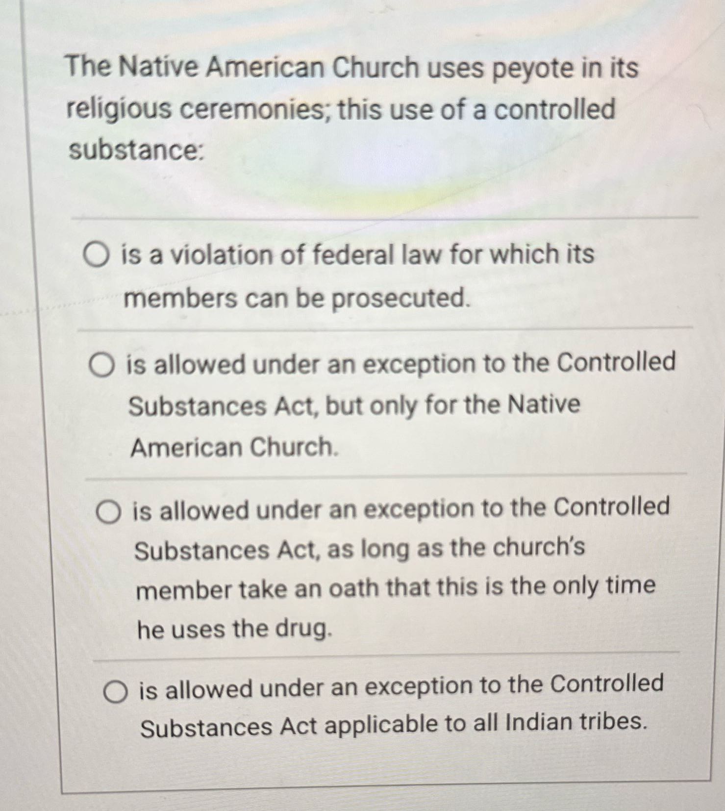 Cjus 400 The Native American Church uses peyote