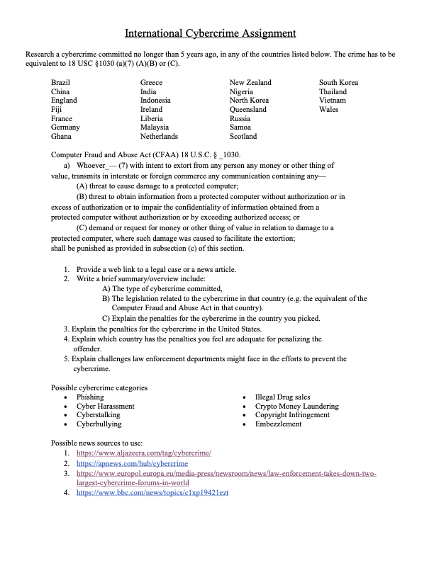 Please Help :) International Cybercrime