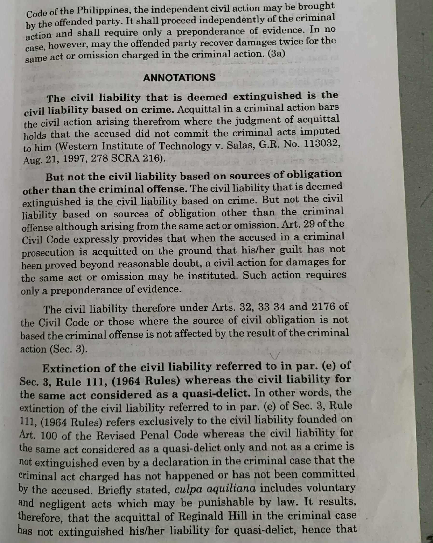 acquittal is not a bar to the instant action