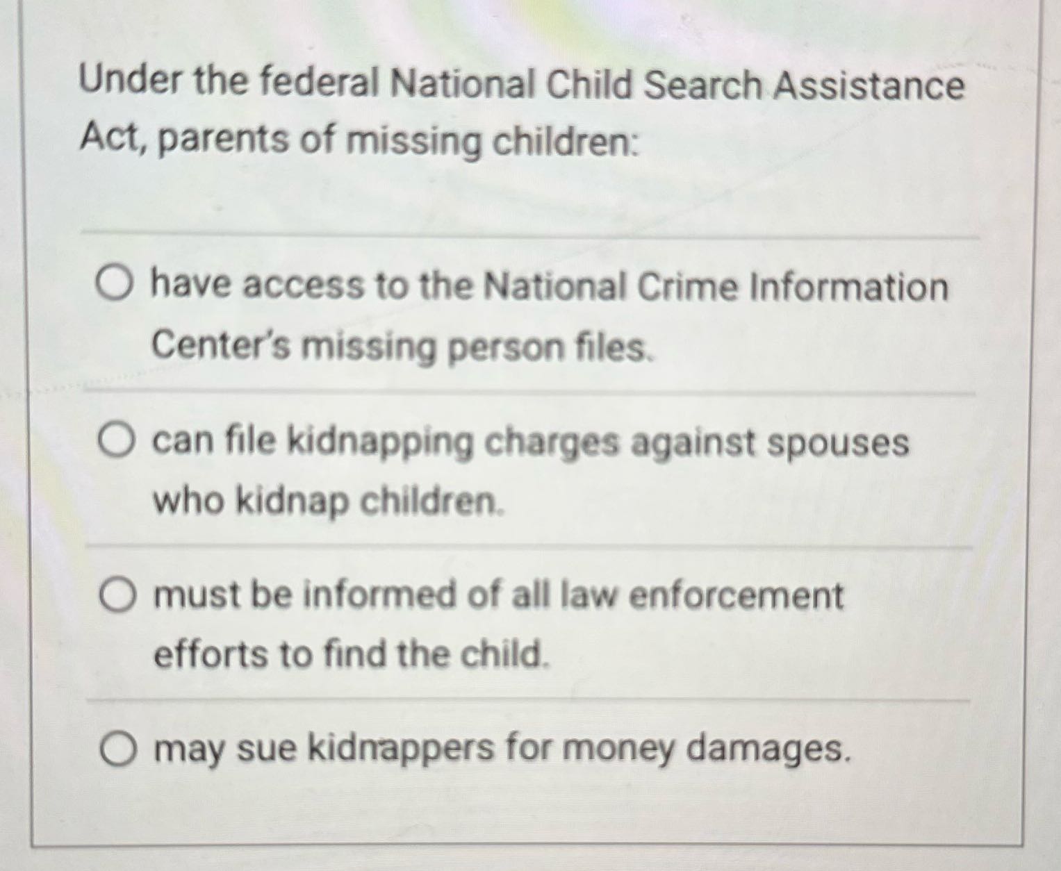 Cjus 400 Under the federal National Child Search