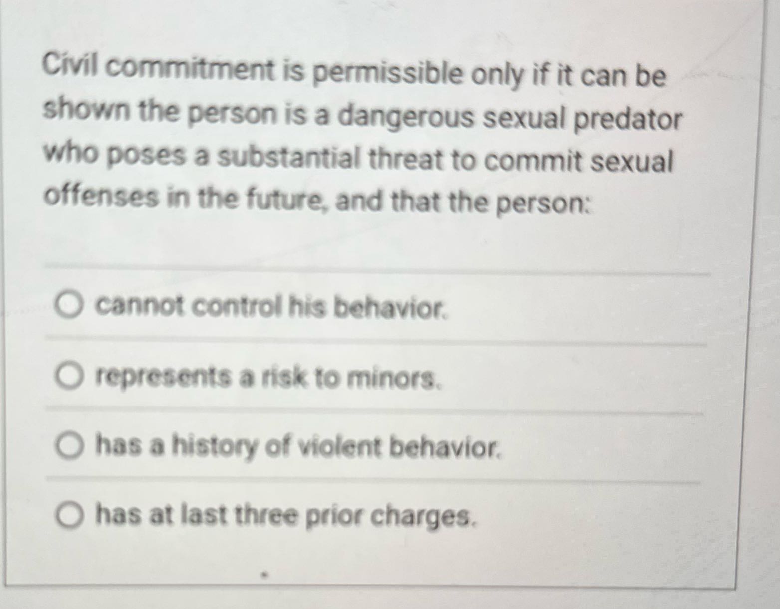 Cjus 400 Civil commitment is permissible only if