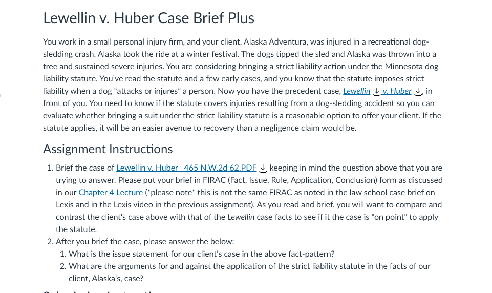 Lewellin v. Huber Case Brief Plus You work in a