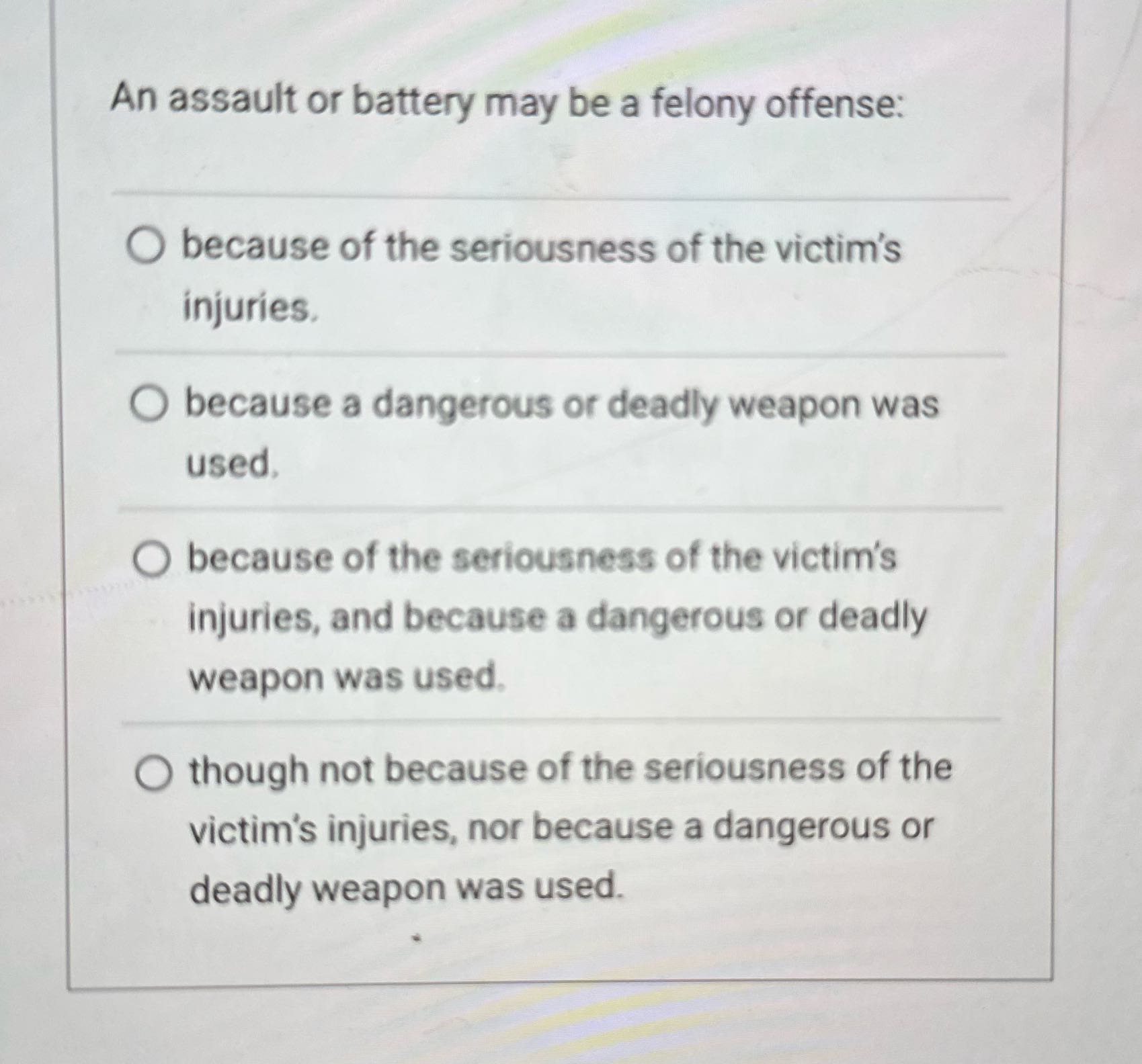 Cjus 400 An assault or battery may be a felony