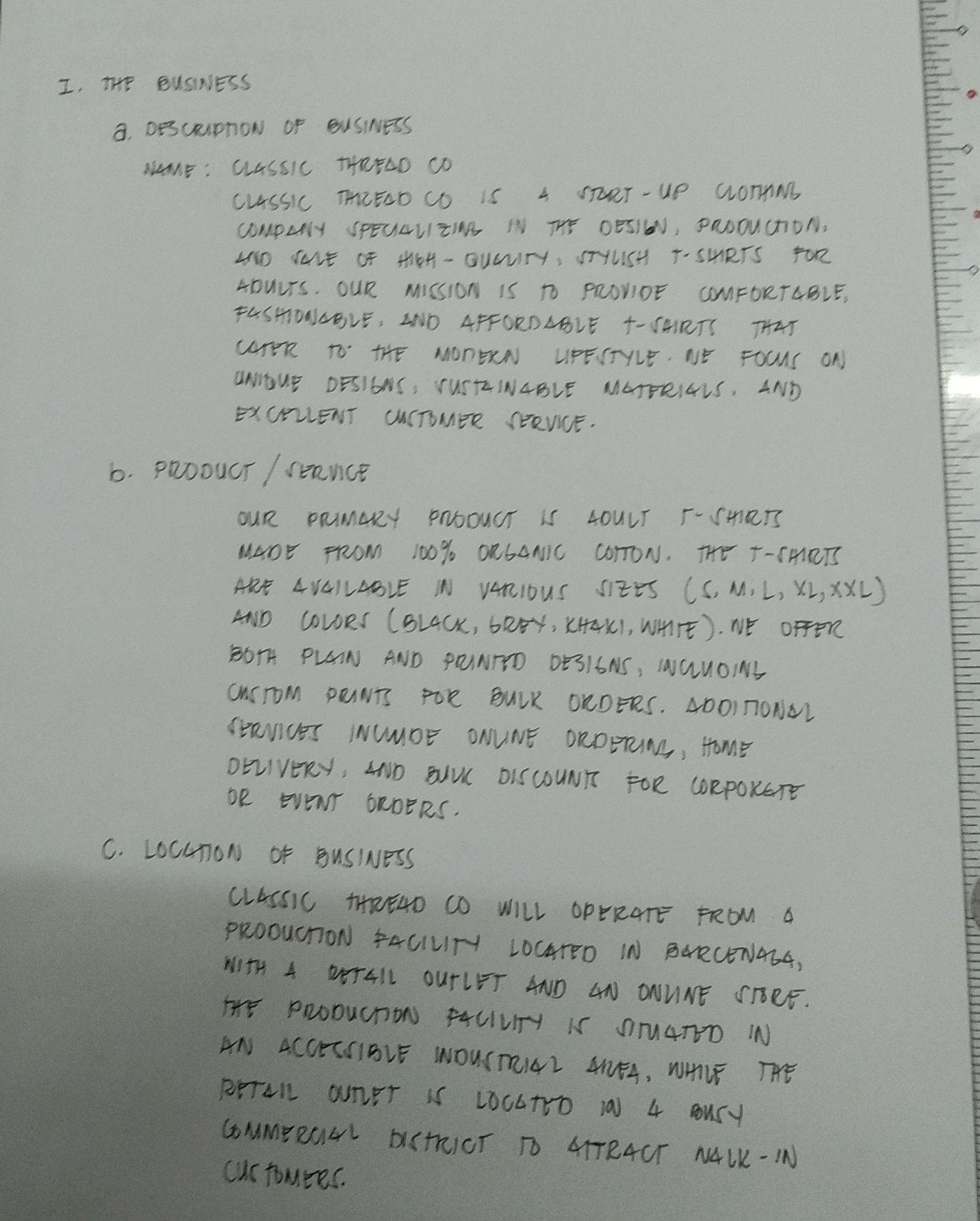 can u help me how to defend this? I, THE BUSINESS