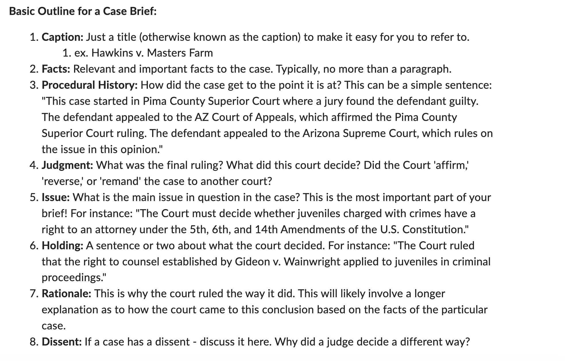 Basic Outline for a Case Brief: 1. Caption: Just