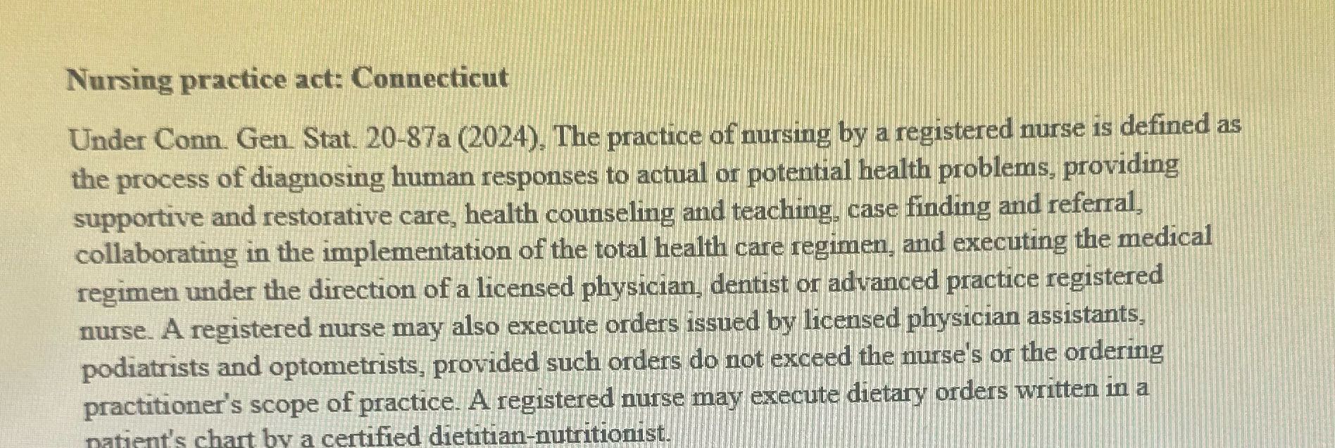 Provide a synopsis of these regulations Nursing