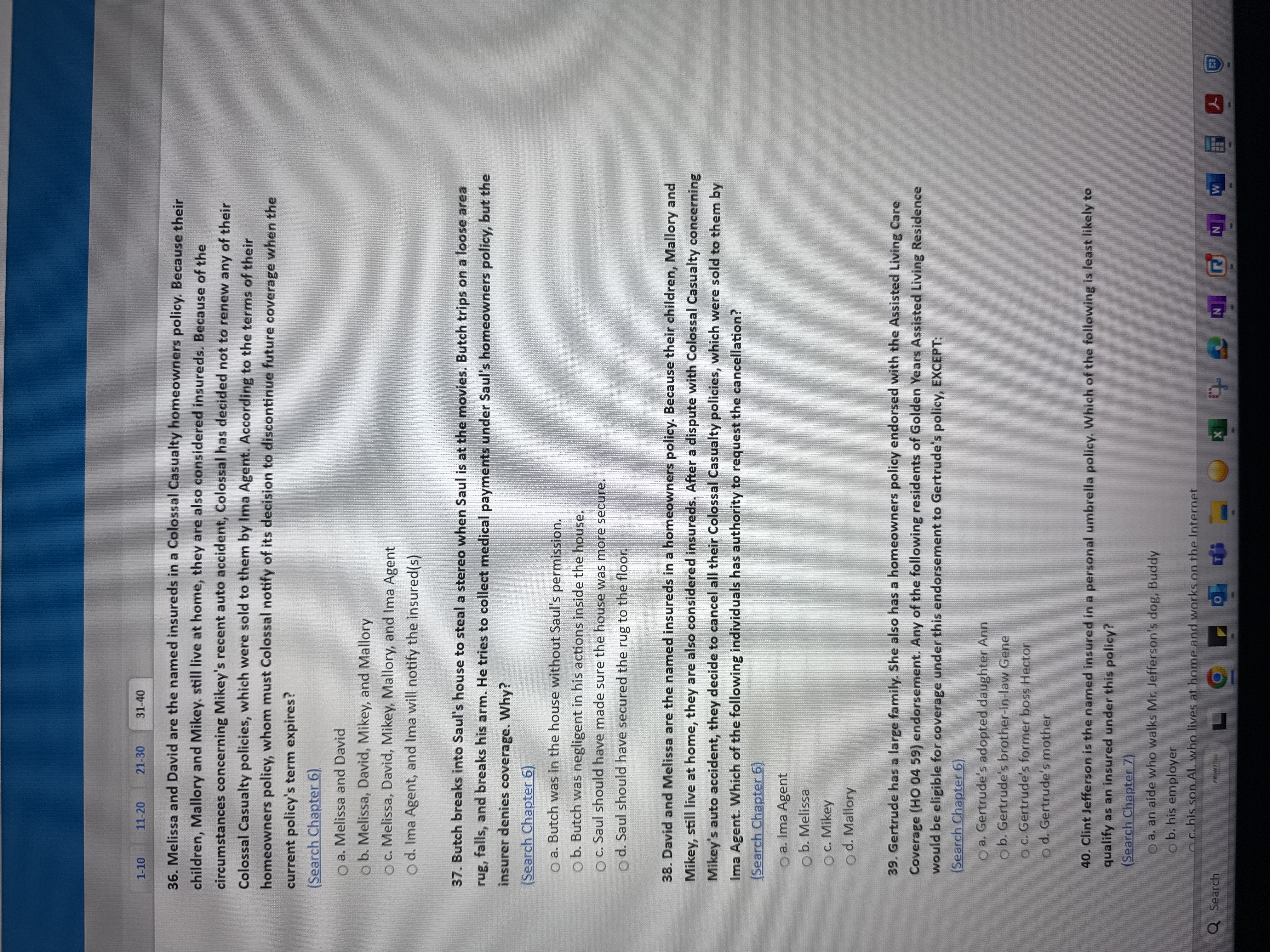 1-10 11-20 21-30 31-40 36. Melissa and David are