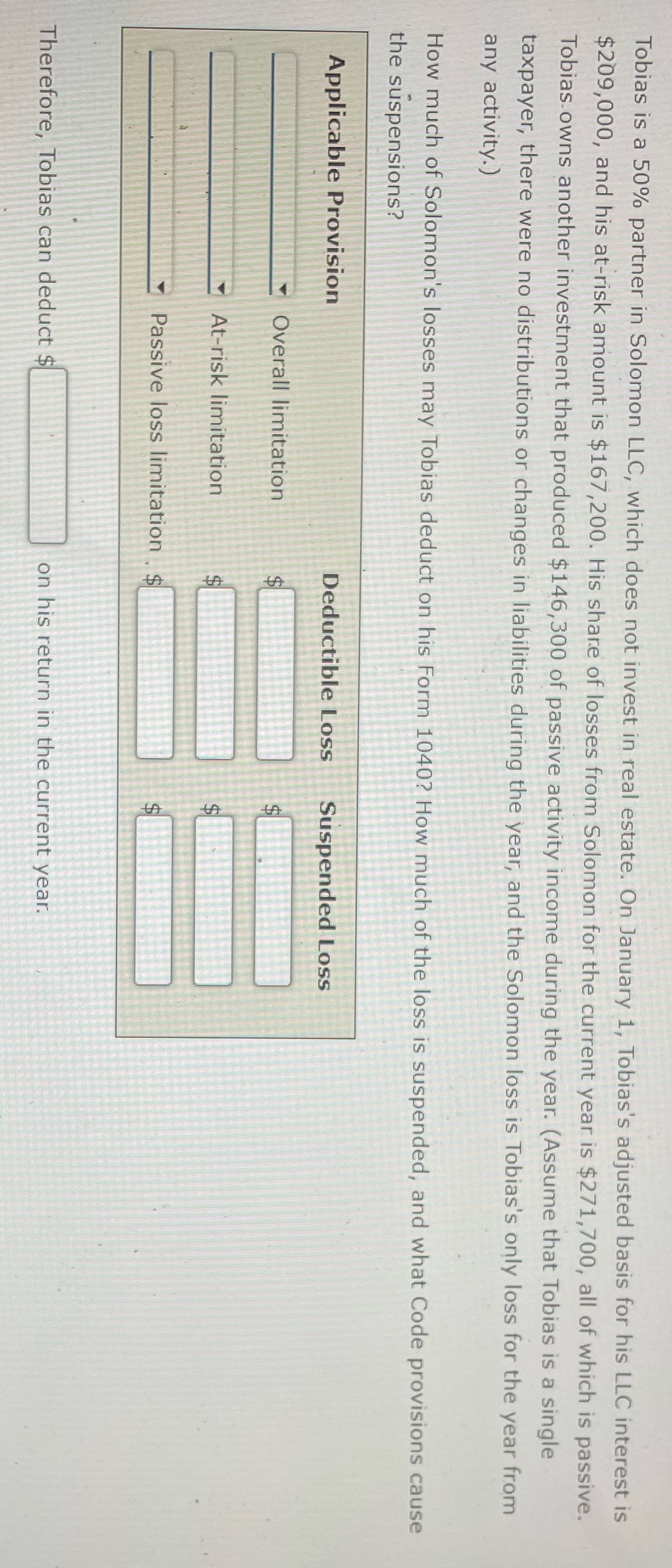 Tobias is a 50% partner in Solomon LLC, which