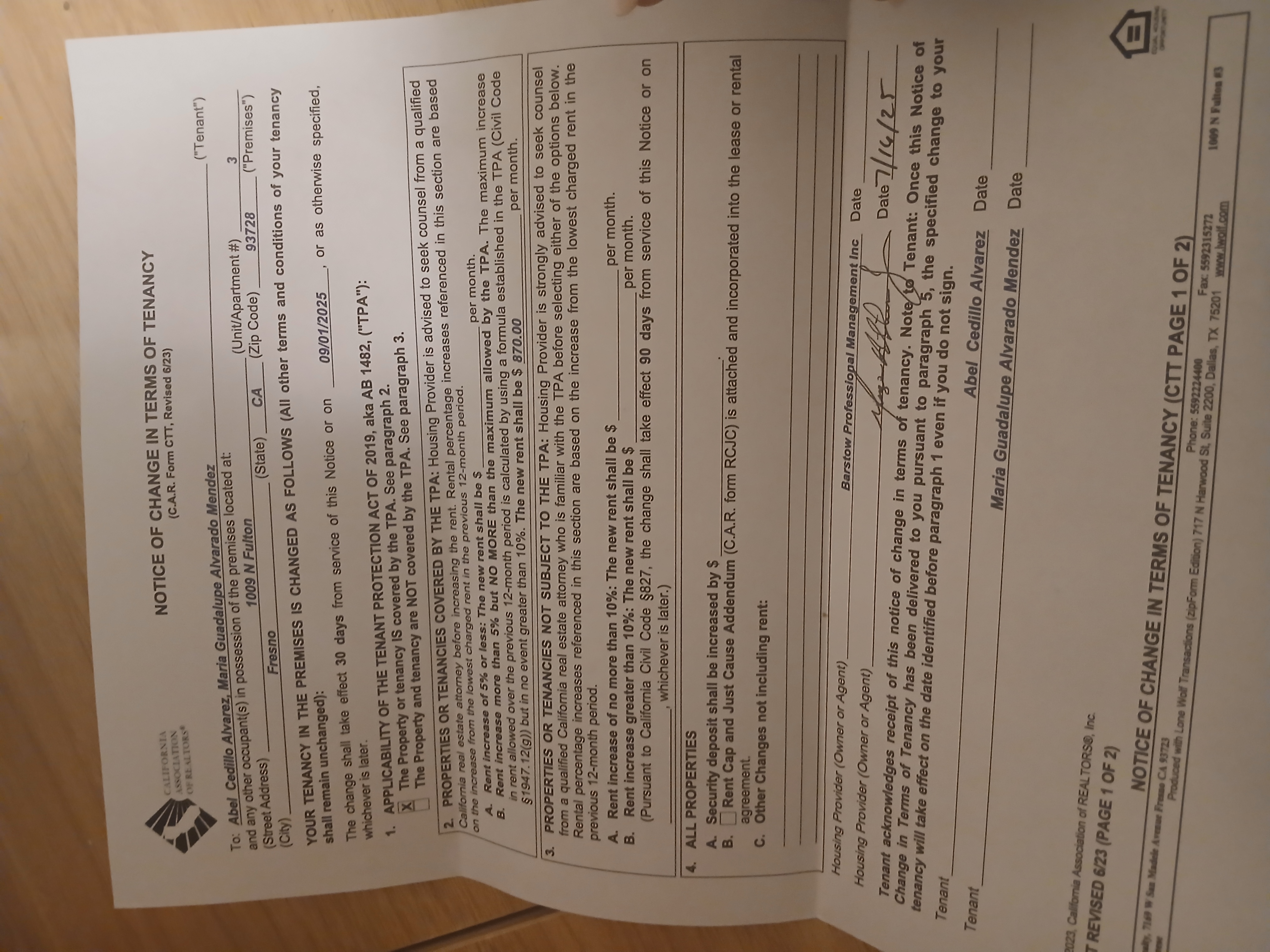 DELIVERY OF NOTICE/PROOF OF SERVICE: (date)