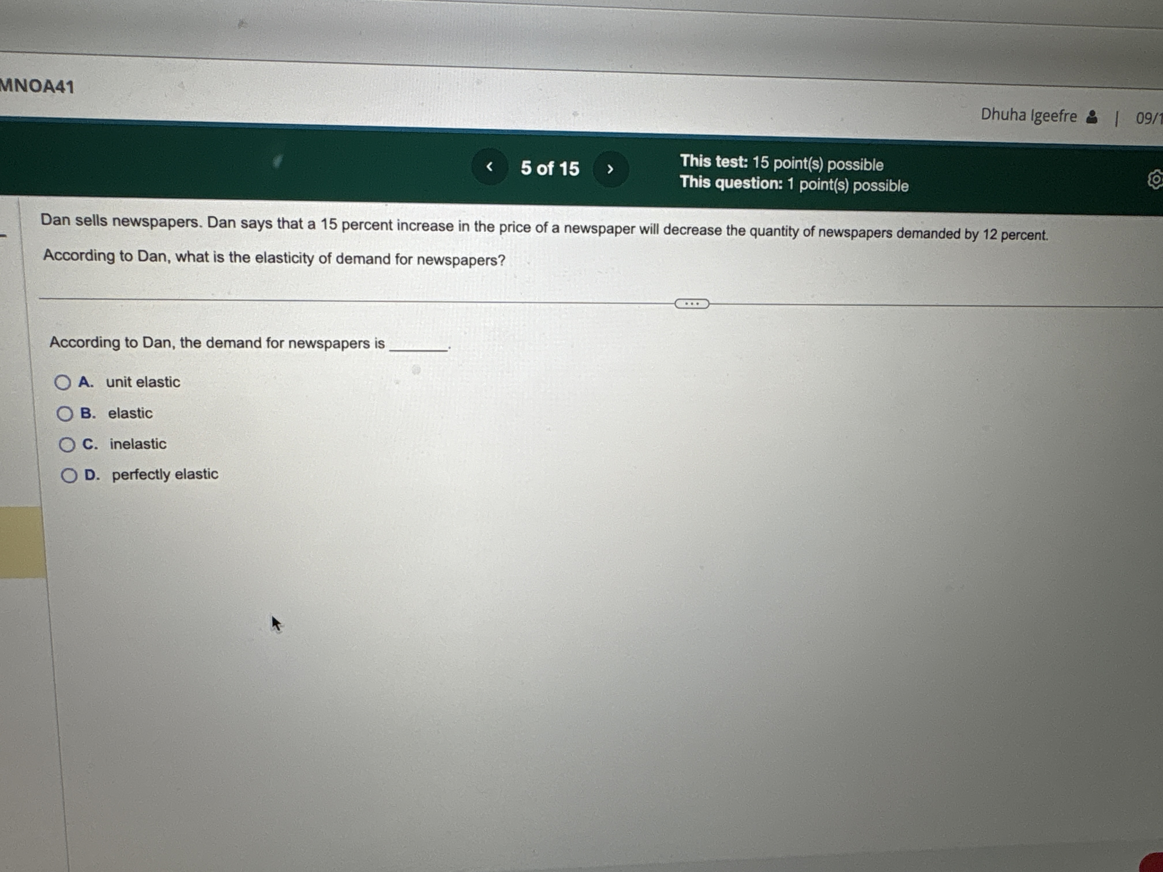 MNOA41 Dhuha Igeefre & | 09/ 5 of 15 This test: