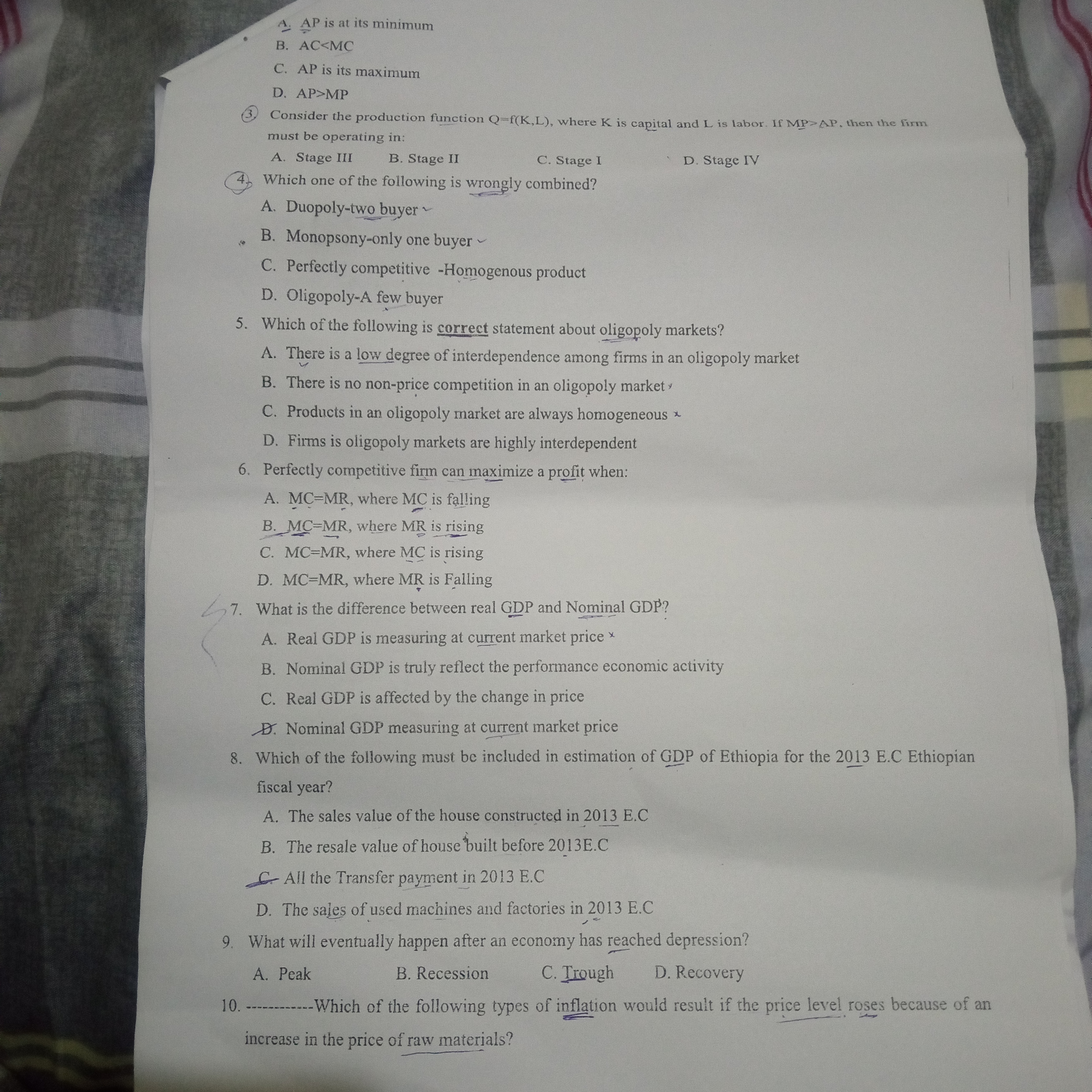 A. AP is at its minimum B. AC MP 3, Consider the