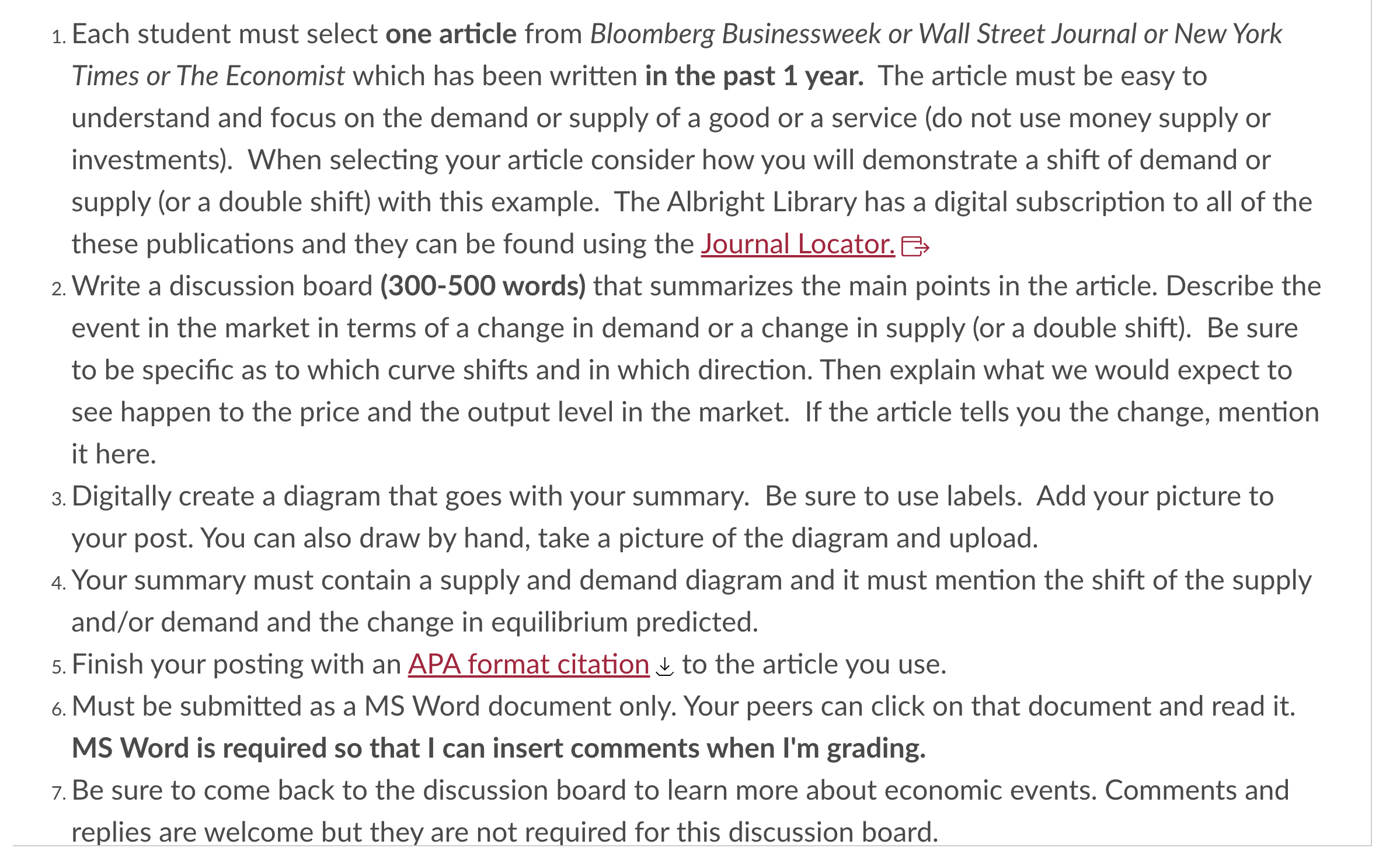 1. Each student must select one article from