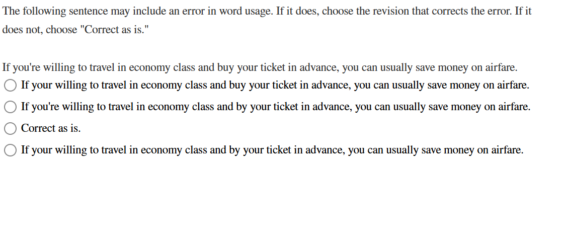 The following sentence may include an error in