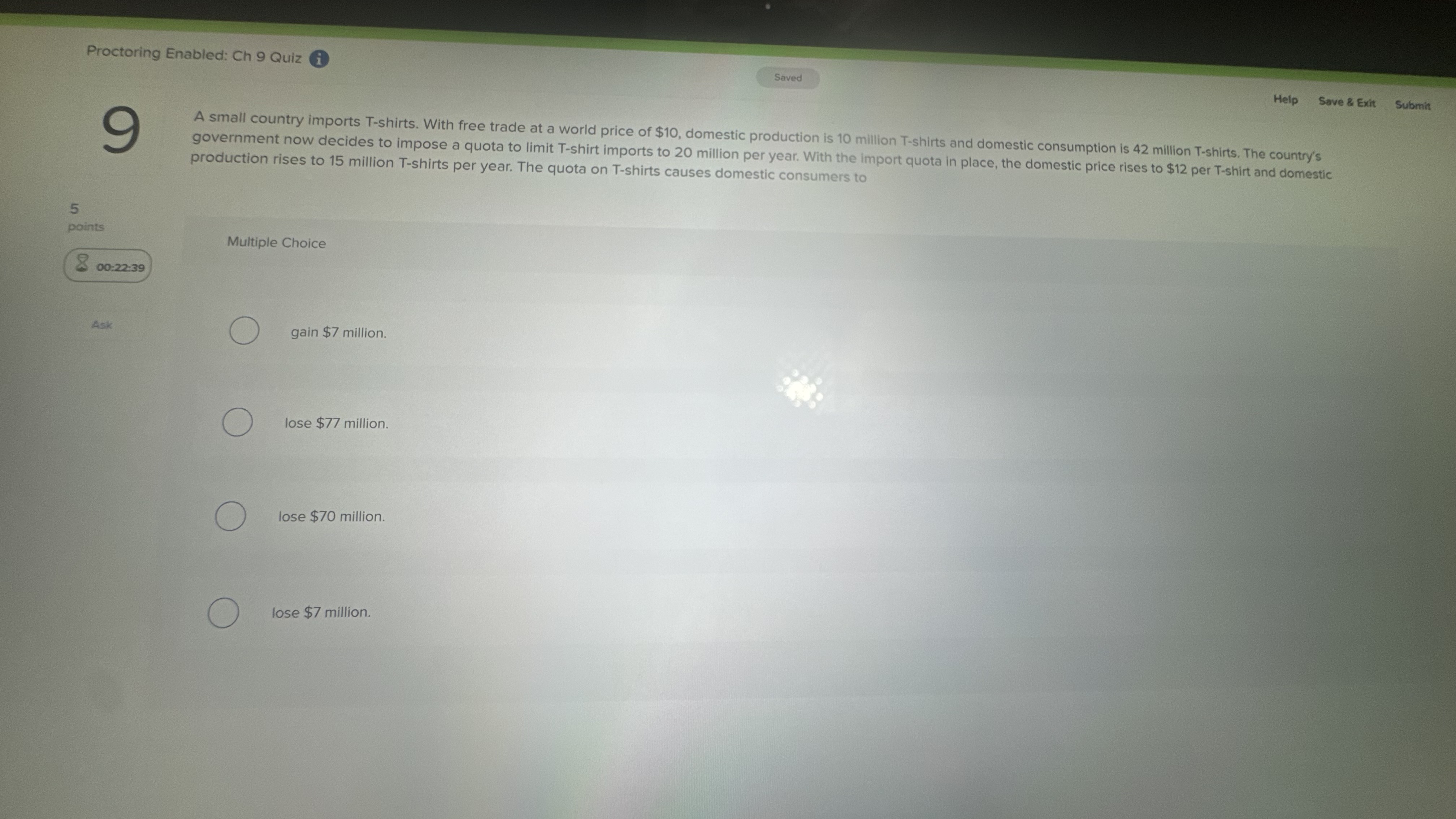 Proctoring Enabled: Ch 9 Quiz i Saved Help Save &