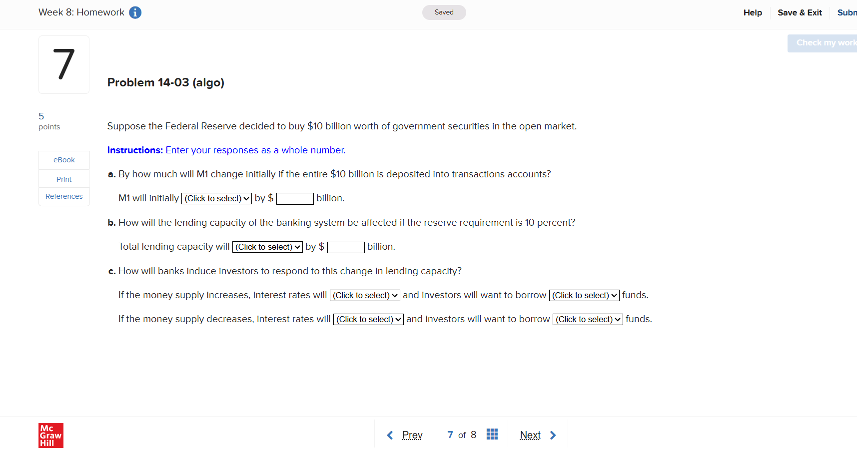 Week 8: Homework @ Saved Help 5 points eBook