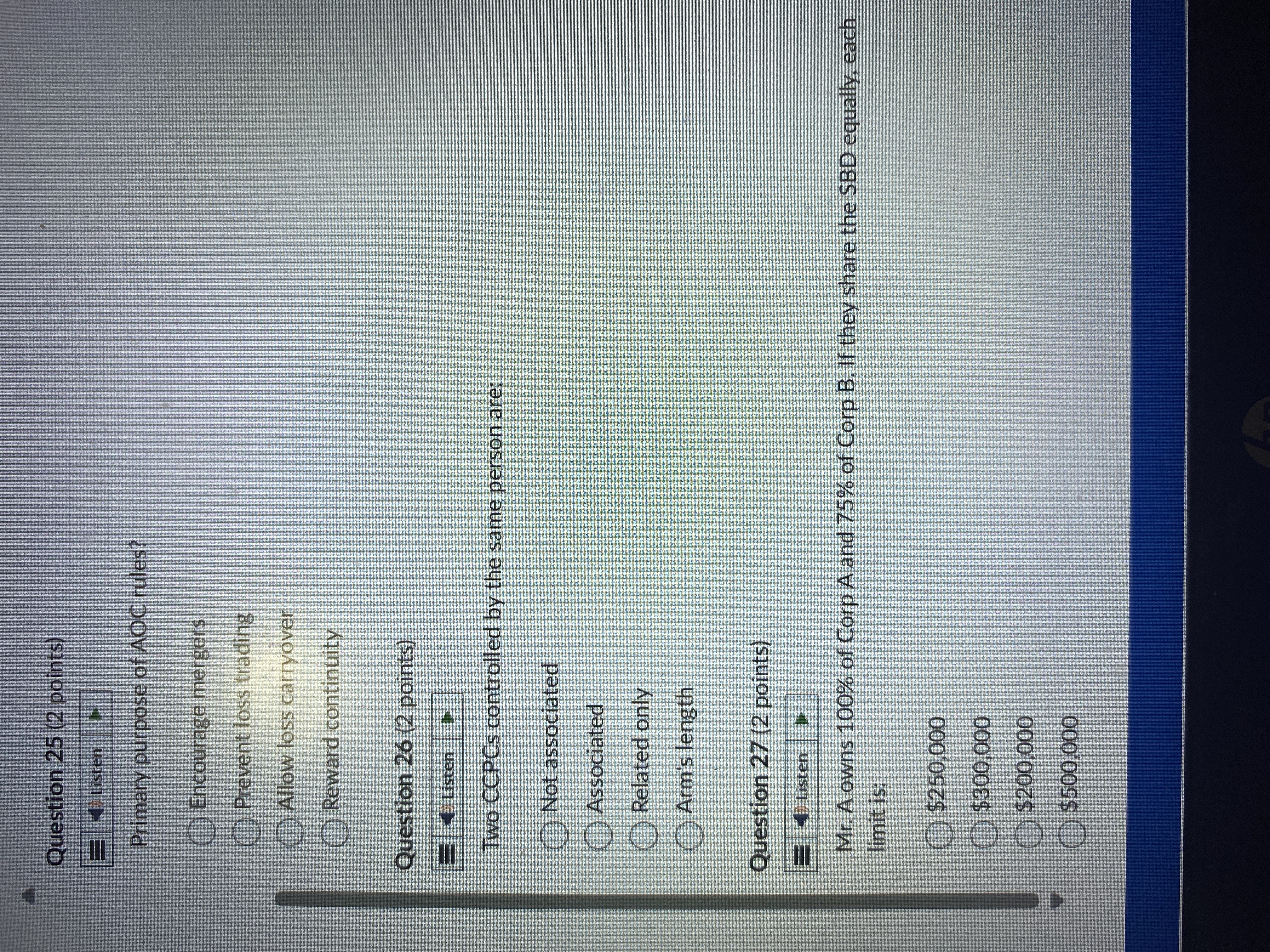 Choose the correct answer Question 25 (2 points)